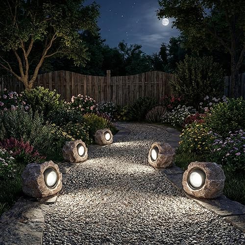 Miniatura 4 de Luces Solares de Jardín para Exteriores - Foco Solar LED Impermeable IP65, Luces de Paisaje Alimentadas por Energía Solar, Luz Decorativa de Piedra