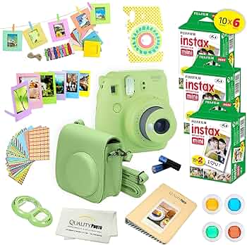 Fujifilm Instax Mini 9 Instant Camera Lime Green w/Fujifilm Instax Mini 9 Instant Films (60 Pack) + A14 Pc Deluxe Bundle f...