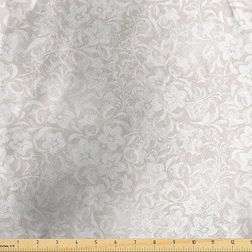 Ambesonne Tela marfil de The Yard, patrón floral primavera temporada flores ramas hojas campo belleza diseño ornamental, tela de satén decorativa