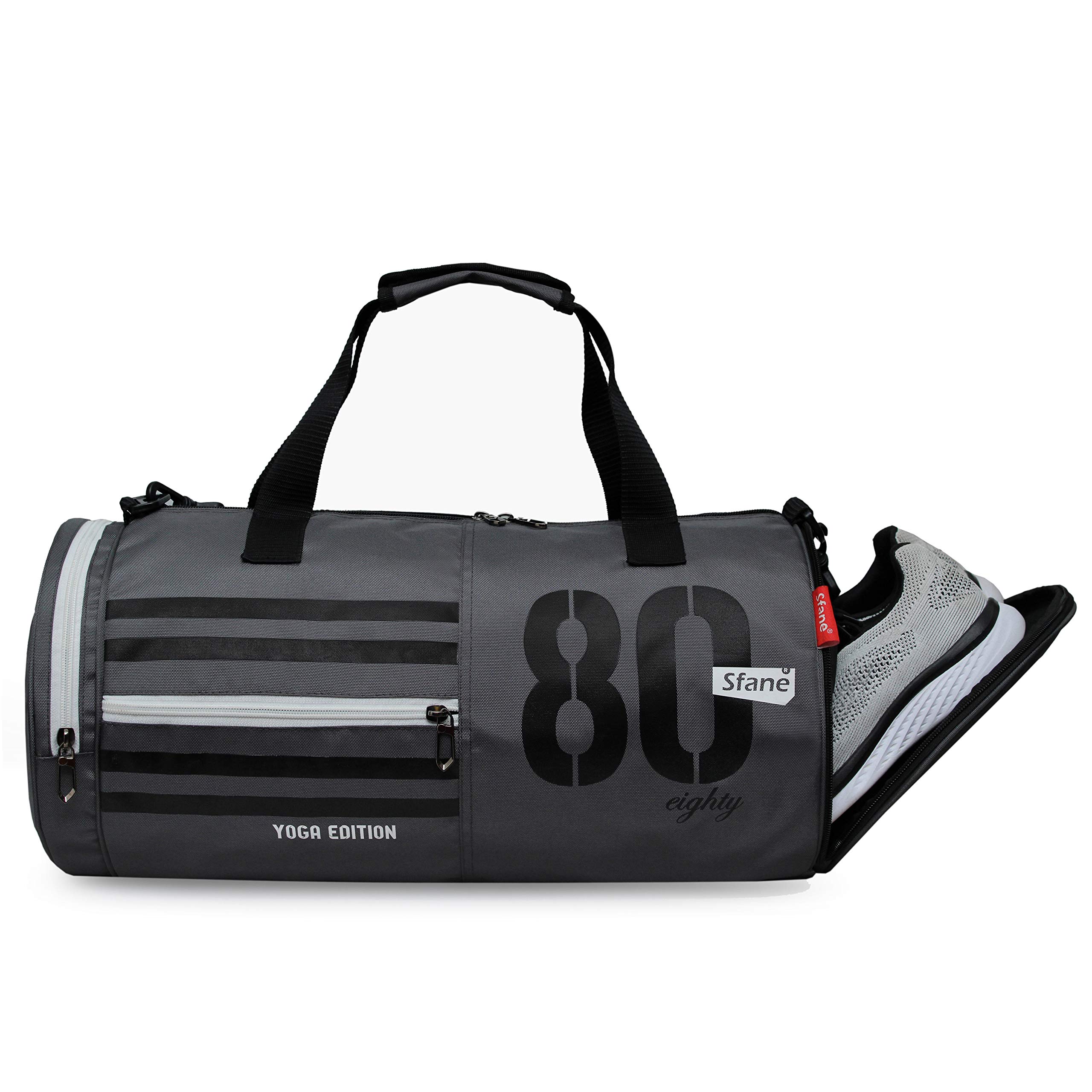 Men & Women's Polyester Black & White Gym Bag, Sports Bag, Shoulder Bag With Separate Shoe Compartment, 25Cm-image-11