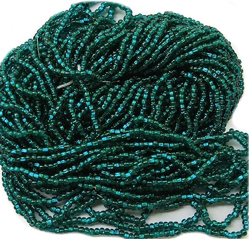 Cuentas de semillas 10/0 checa verde azulado azul verde forrado plata vidrio Rocailles (paquete de una madeja)