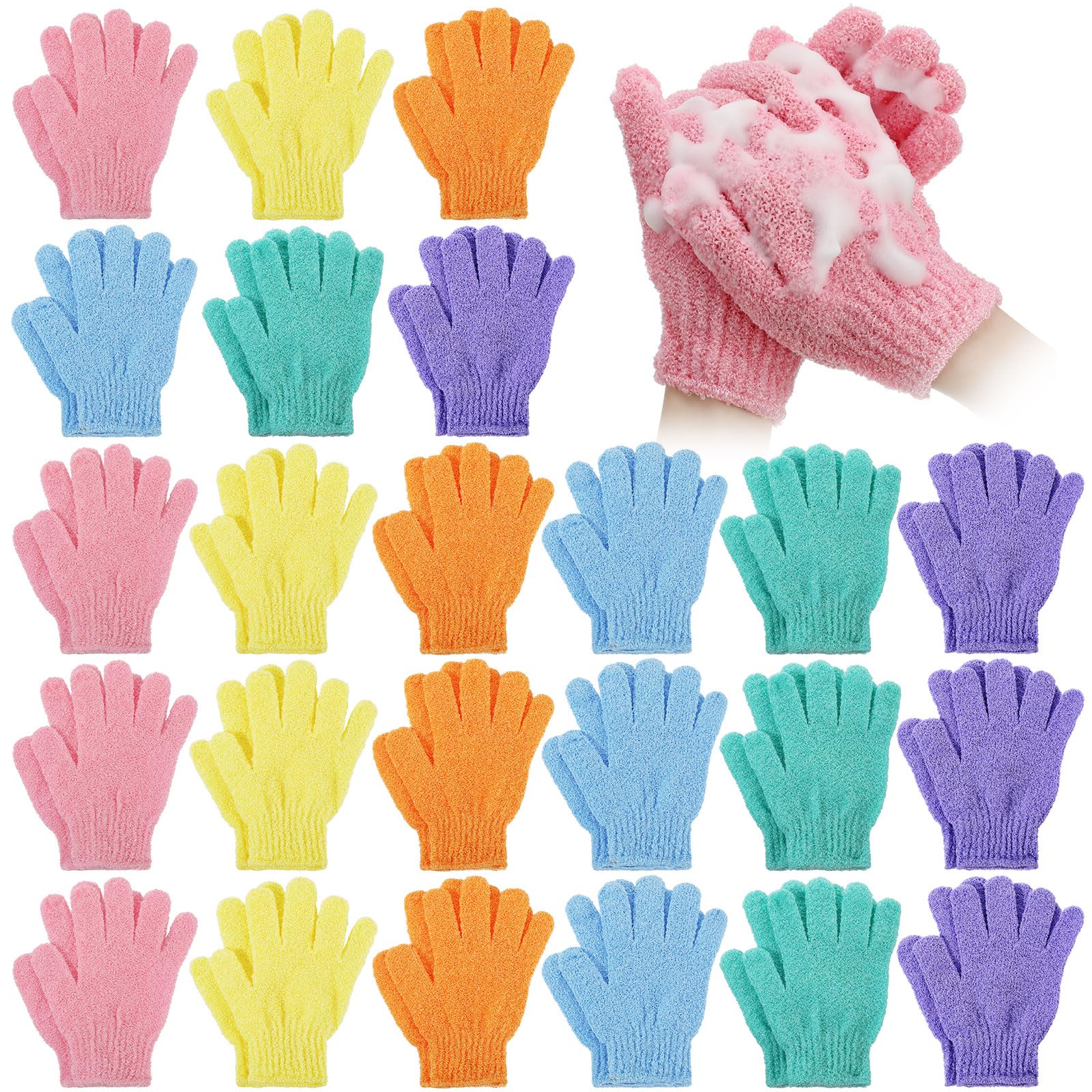Tegeme50 Pcs Exfoliating Gloves for Body, Double Sided Exfoliating Bath Gloves Shower Gloves for Women Deep Clean Skin for Spa Massage Beauty Skin Shower Scrubber Bathing Accessories (6 Colors)