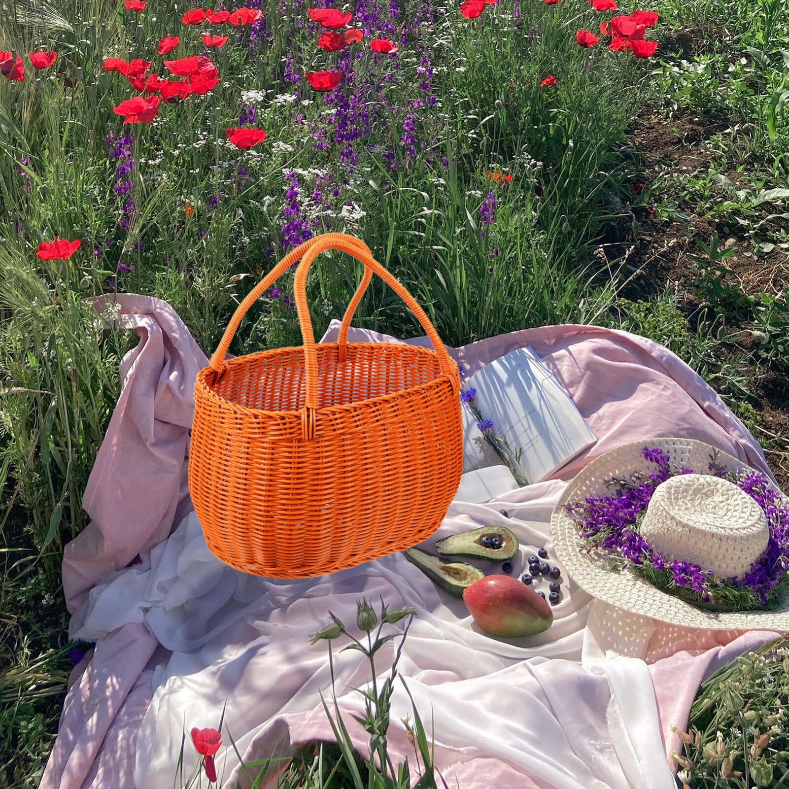 HOLIDYOYO Cesta De Almacenamiento Tejida De Algas Marinas – Multiusos Para Fruta, Pan O Picnic, 23x17x14.5 Cm (Marrón)