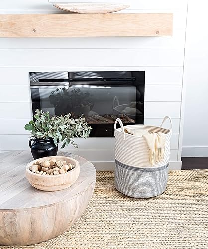 Miniatura 247 de OrganiHaus - Canasta tejida extragrande de cuerda suave de algodón para mantas de sala de estar, para almacenamiento, lavandería, guardería
