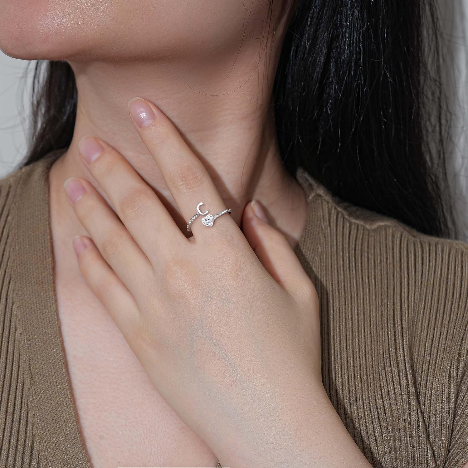 Step Forward 925 Sterling Silver Adjustable Initial Ring for Women | Non Tarnish Letter Rings for Lady | Alphabet Heart Thumb Rings | Capital Letter Jewelry Gifts