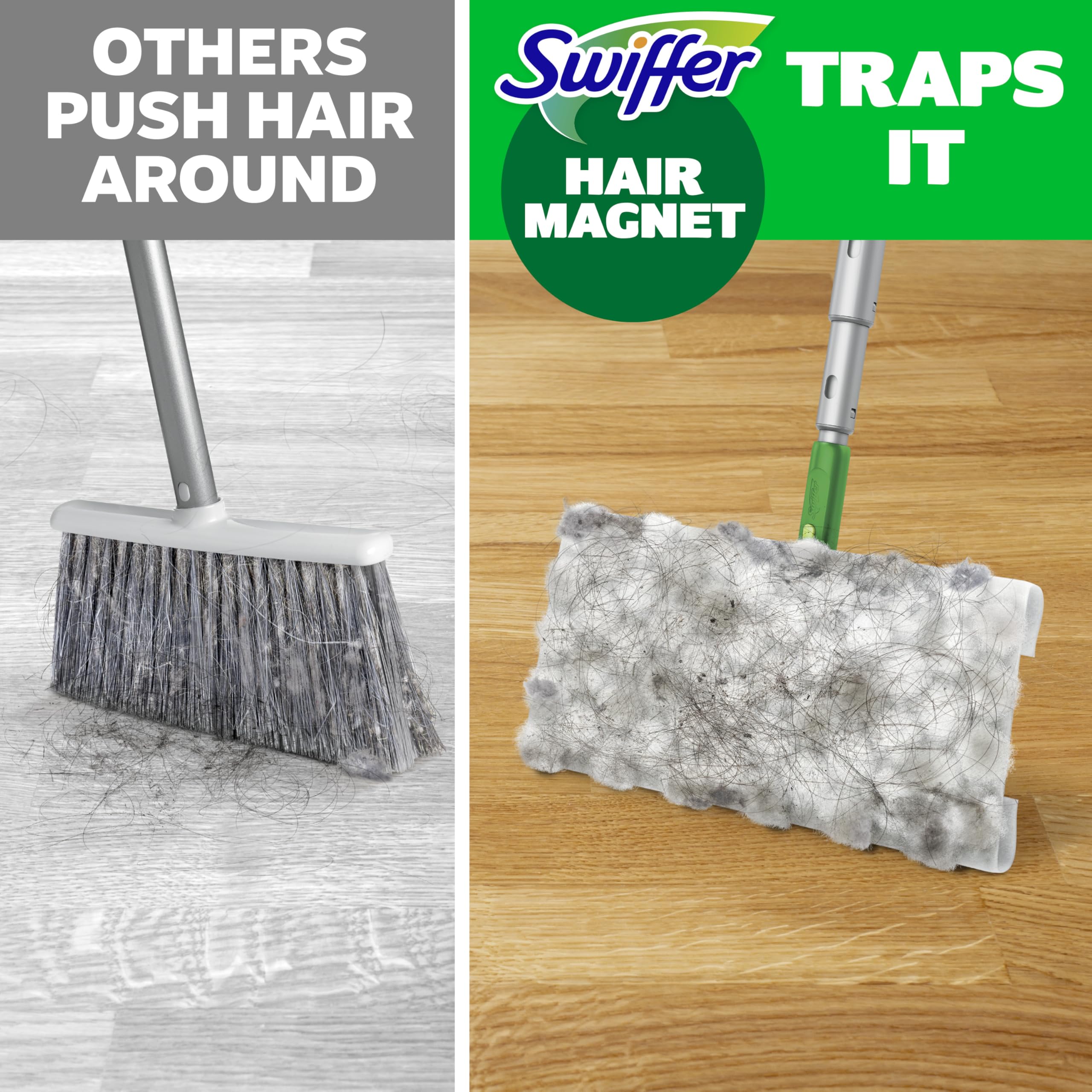 Swiffer Hair Magnet Deluxe - Kit de Inicio con Mango Plegable, 9 paños Secos Hair Magnet y 2 paños húmedos Mop & Go de Regalo