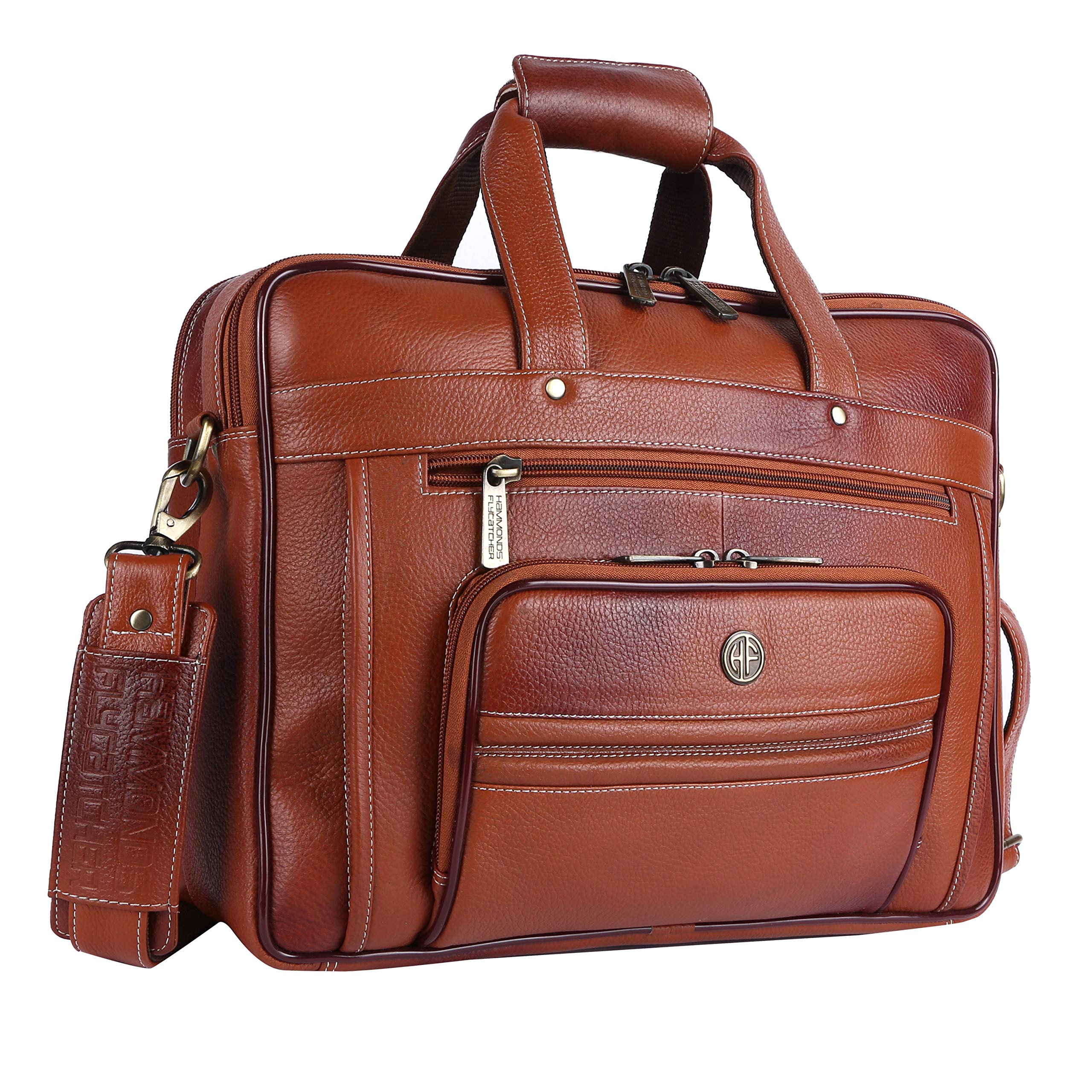 HAMMONDS FLYCATCHER Genuine Leather Office Bag for Men with Trolley Strap - 15.6 Inch Laptop Bag for Men, Leather Bag for Men - Adjustable Strap and Multiple Compartments, 1 Year Warranty - Tan (B083LZS25H) Amazon Price History, Amazon Price Tracker