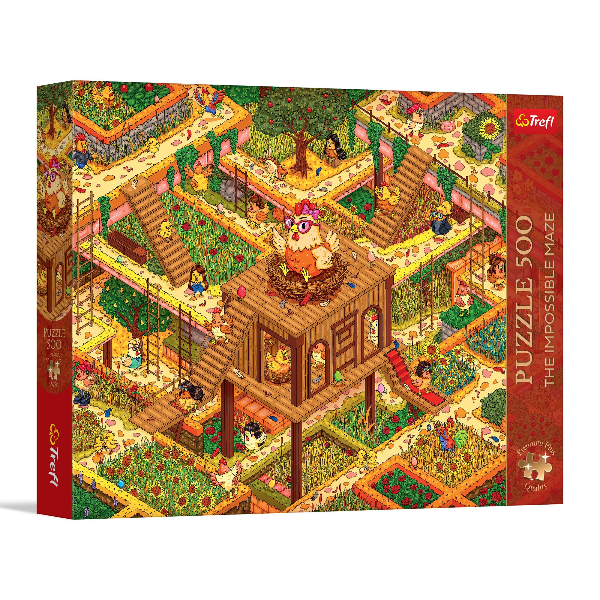 Trefl Premium Plus Quality - The Impossible Maze Jigsaw Puzzle - Fun Chickens - 500 Pieces, Timeless Themes Series, for Adults and Children Age 10+