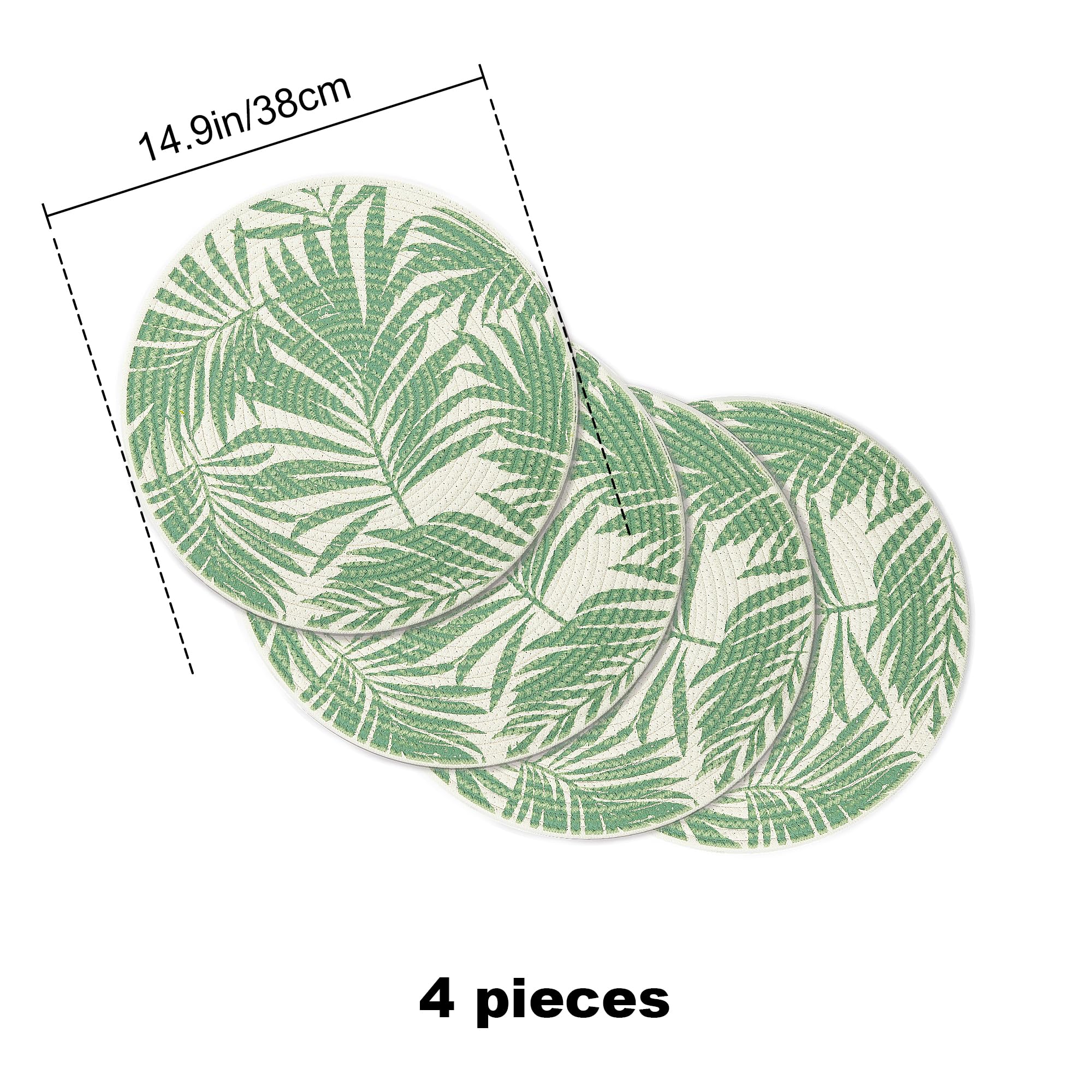 fanquare Mantel Individual Tejido de Algodón Juego de 4 Manteles Individuales Redondos Salvamanteles de Bambú Verde Claro Salvamanteles Resistentes al Calor para Comedor Decoración de Mesas 38cm
