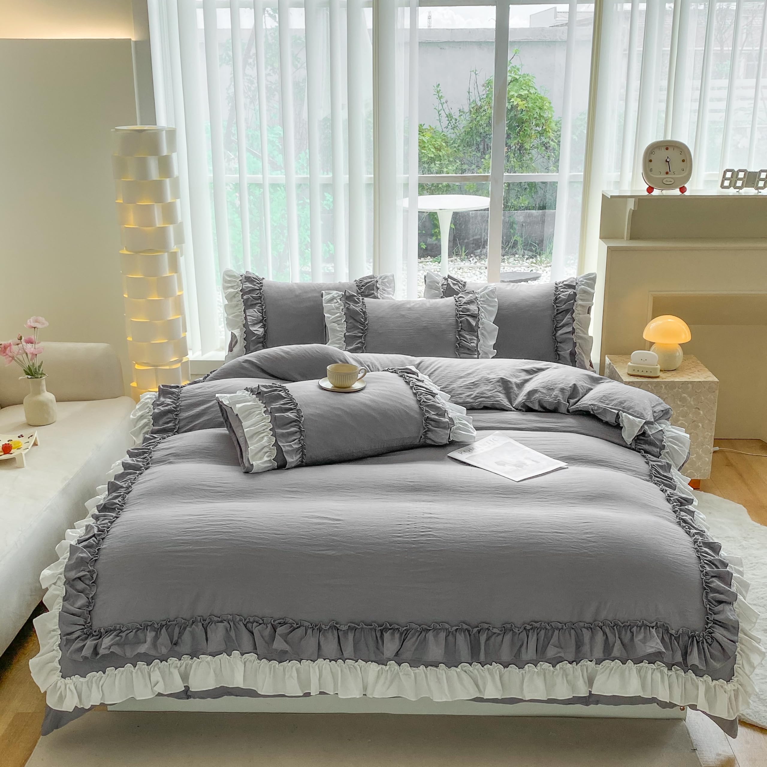 AmeliaHome Averi - Biancheria da letto, 3 pezzi, 200 x 200 cm, con 2 federe 80 x 80 cm, 100% cotone, chiusura lampo, motivo floreale Aruba