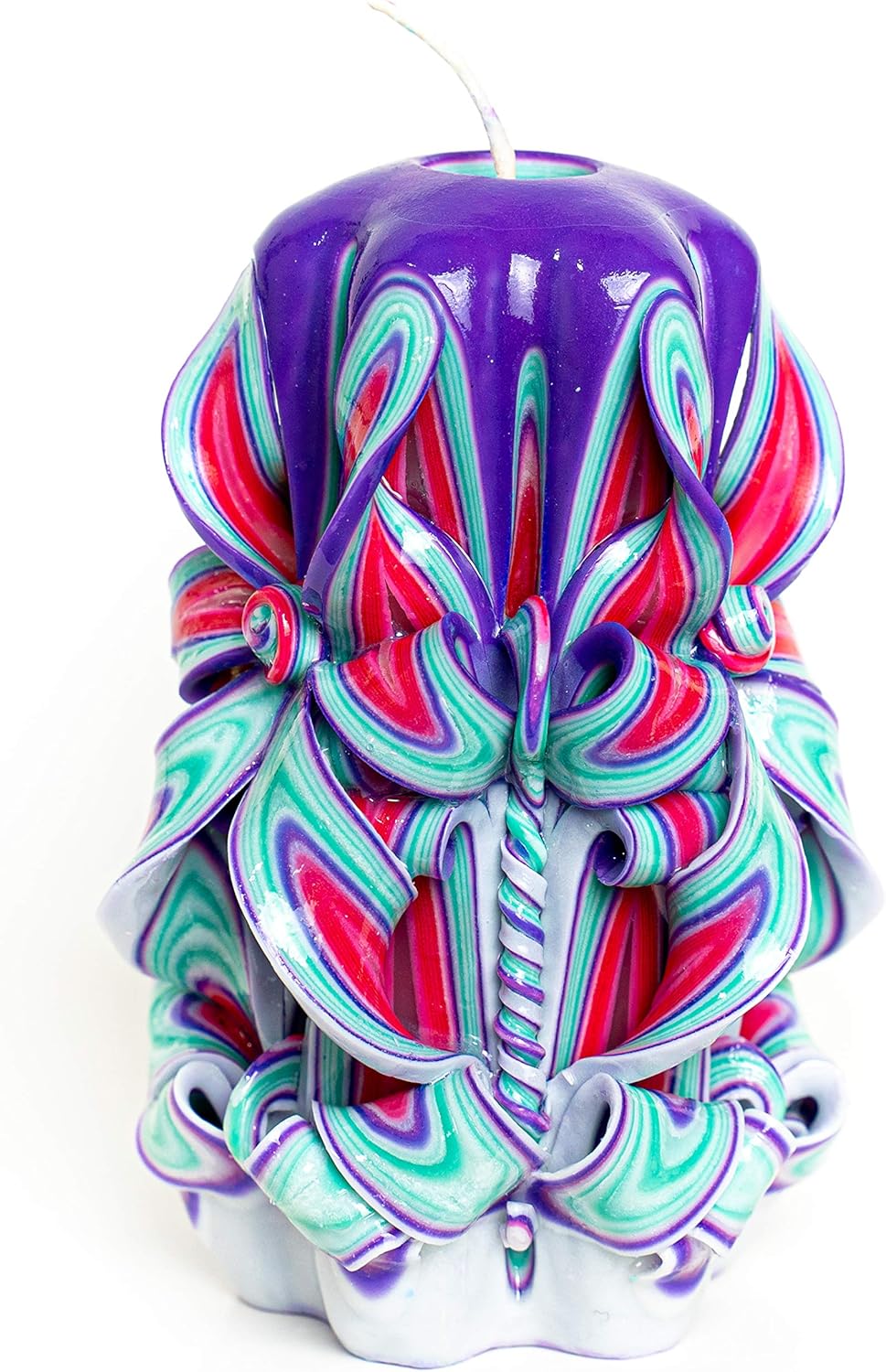 Carved Candle Artisan, Handcrafted Decorative Dipped, Home Decor, Fancy Unique Birthday Gift, New Year, Large, Thanksgiving, Christmas, Gift for mom, Brown White, Winter 6"