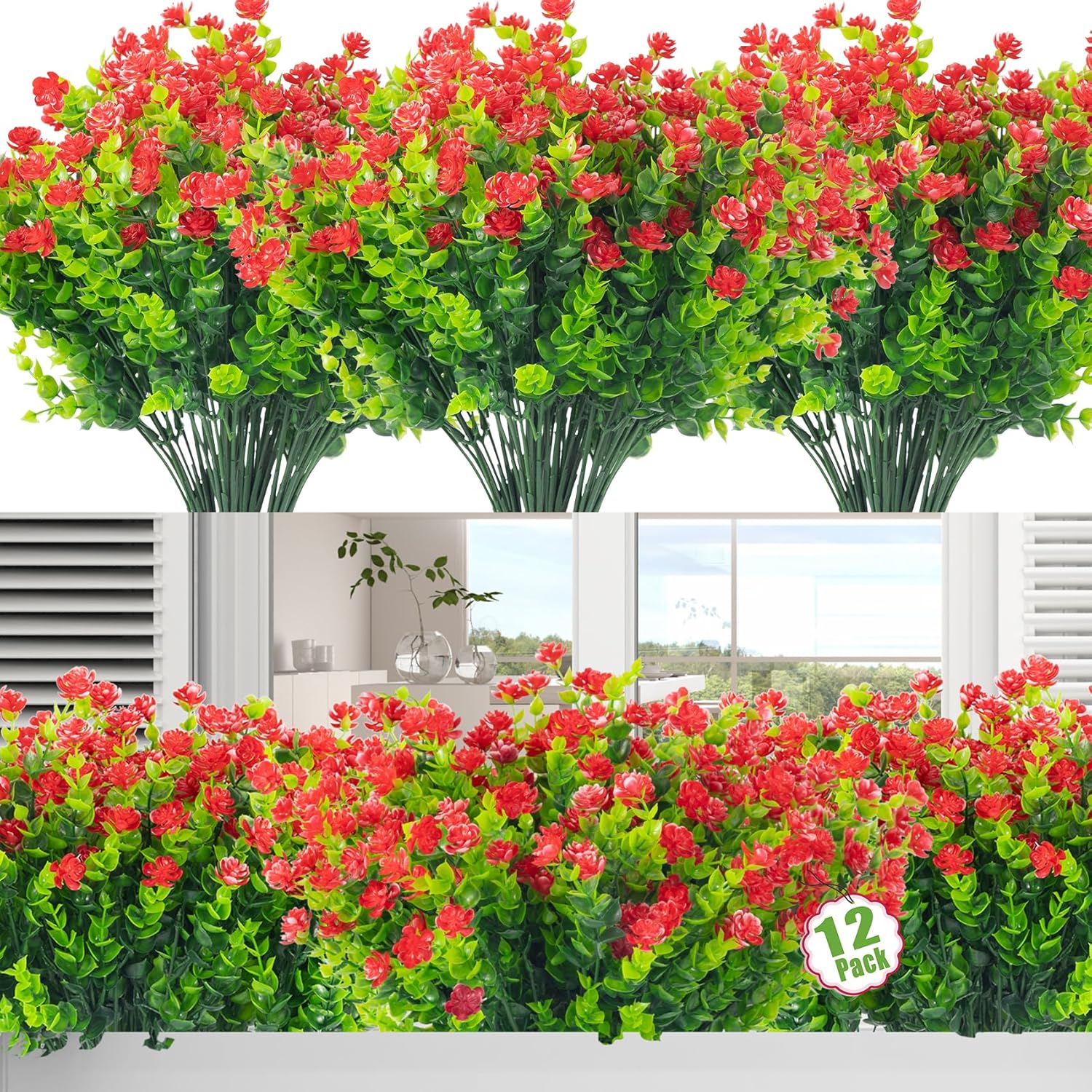 Moulyan 12 Bundles Artificial Fake Flowers, Faux Outdoor