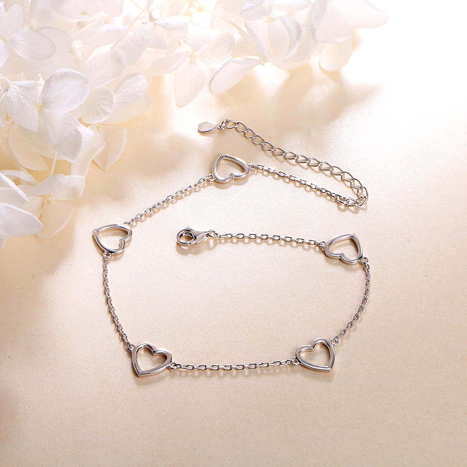 DAOCHONG Anklet for Women S925 Sterling Silver Adjustable Foot Heart Lotus Infinity Moon Srars Flower Pearl Multilayer Layered Ankle Bracelet Beach Jewelry - Image 5