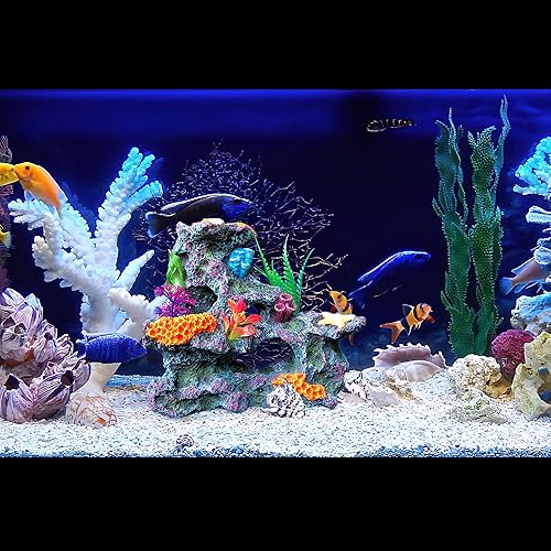 Miniatura 6 de majoywoo Decoración de arrecife de coral para acuario, accesorios de pecera de resina artificial, escondite de peces de Betta de peces de pez dorado