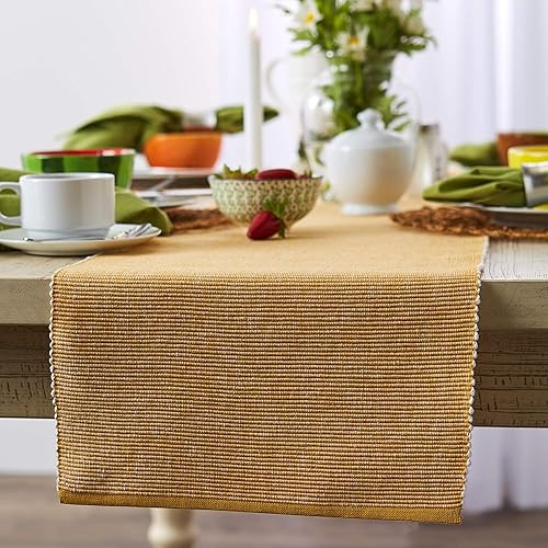 Miniatura 4 de DII Colección de dos tonos, mesa de mesa, 13 x 72 pulgadas, color dorado miel