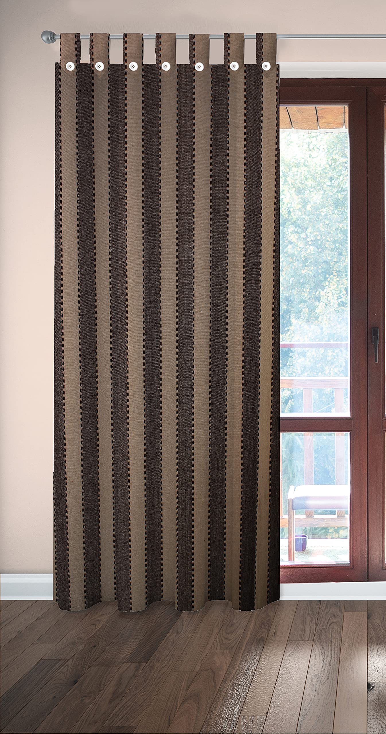 HOMEFLY Cotton Room Darkening Striped Pattern Loop Curtain - Set of 1 Piece (Size: 7 Feet Length x 4 Feet Width, Color: Beige)-image-23