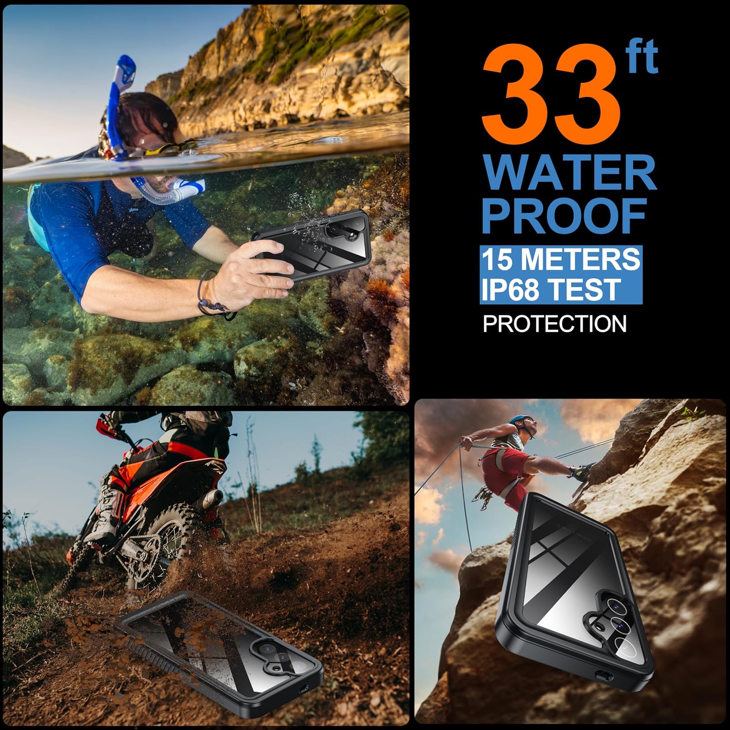 ANTSHARE for Samsung Galaxy S25 Case Waterproof, [IP68 Underwater] Built-in Screen/Camera Protector, 12 FT Military Dropproof Full Body Shockproof, Protective Phone Case for Galaxy S25 Case 6.2"-Black image 4