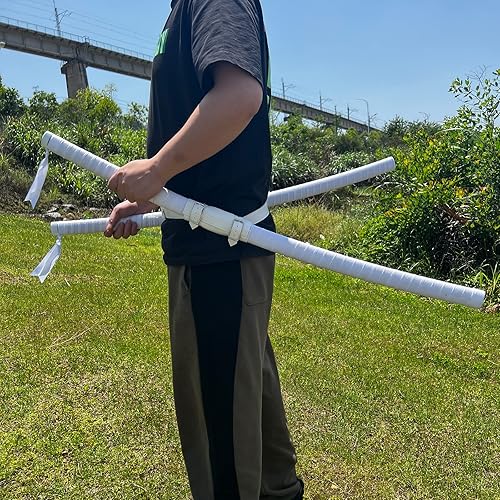 Vista 5 de Bowen - Espada de anime Demon Slayer, Tanjirou Rengoku Samurai, 40.5 pulgadas de acero al carbono real Espada Inosuke 2 piezas