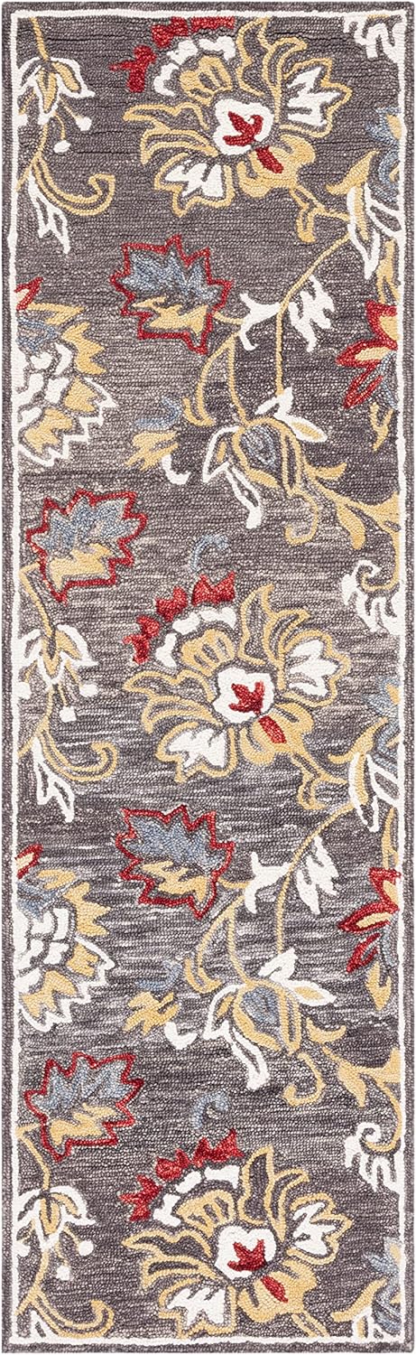 SAFAVIEH Blossom Collection Runner Rug - 2'3" x 8', Dark Grey & Yellow, Handmade Floral Wool, Ideal for High Traffic Areas in Living Room, Bedroom (BLM276Z)