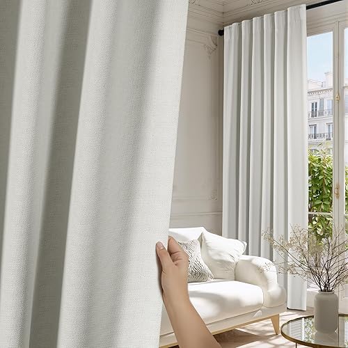 Miniatura 1 de NICETOWN Cortinas de lino sintético 100% opacas para dormitorio, plisadas, bloqueo de calor, térmicas, reducen el ruido, 50 pulgadas de ancho x 90