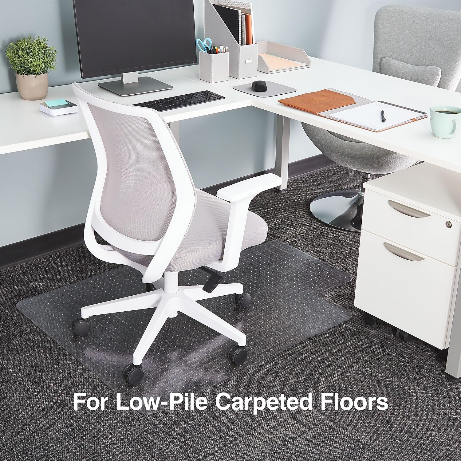 Staples Office Chair Mat Clear Floor Mats with Lip Low-Pile Carpets Extended Under-Desk Coverage 48 x 36 Inch — view 3