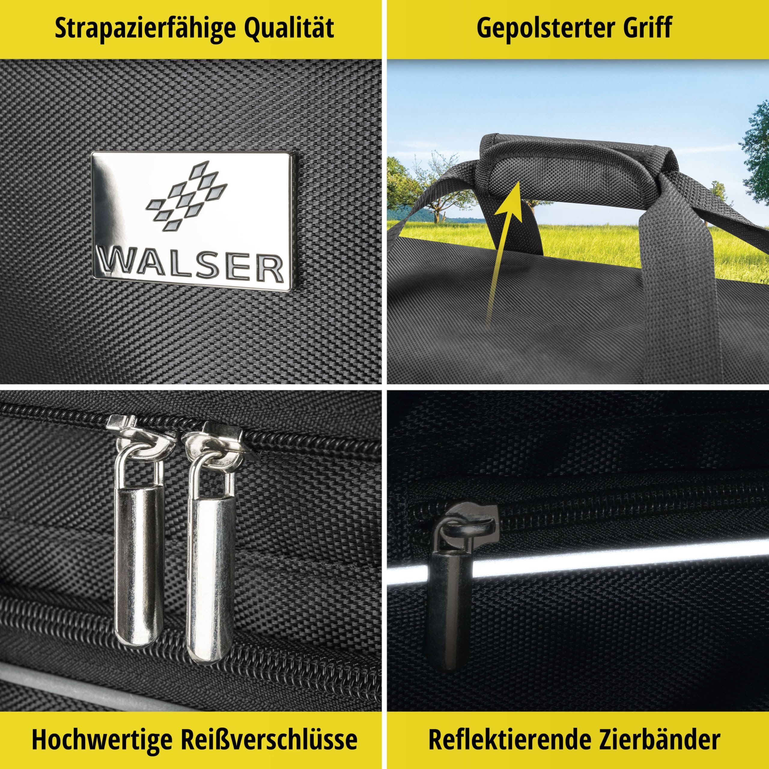 Walser Trolley Bag, Carbags Reisetasche, Handgepäck Koffer, Sporttasche Trolleyfunktion, Reisetrolley Rollkoffer schwarz-Silber 115L - 70x30x40cm