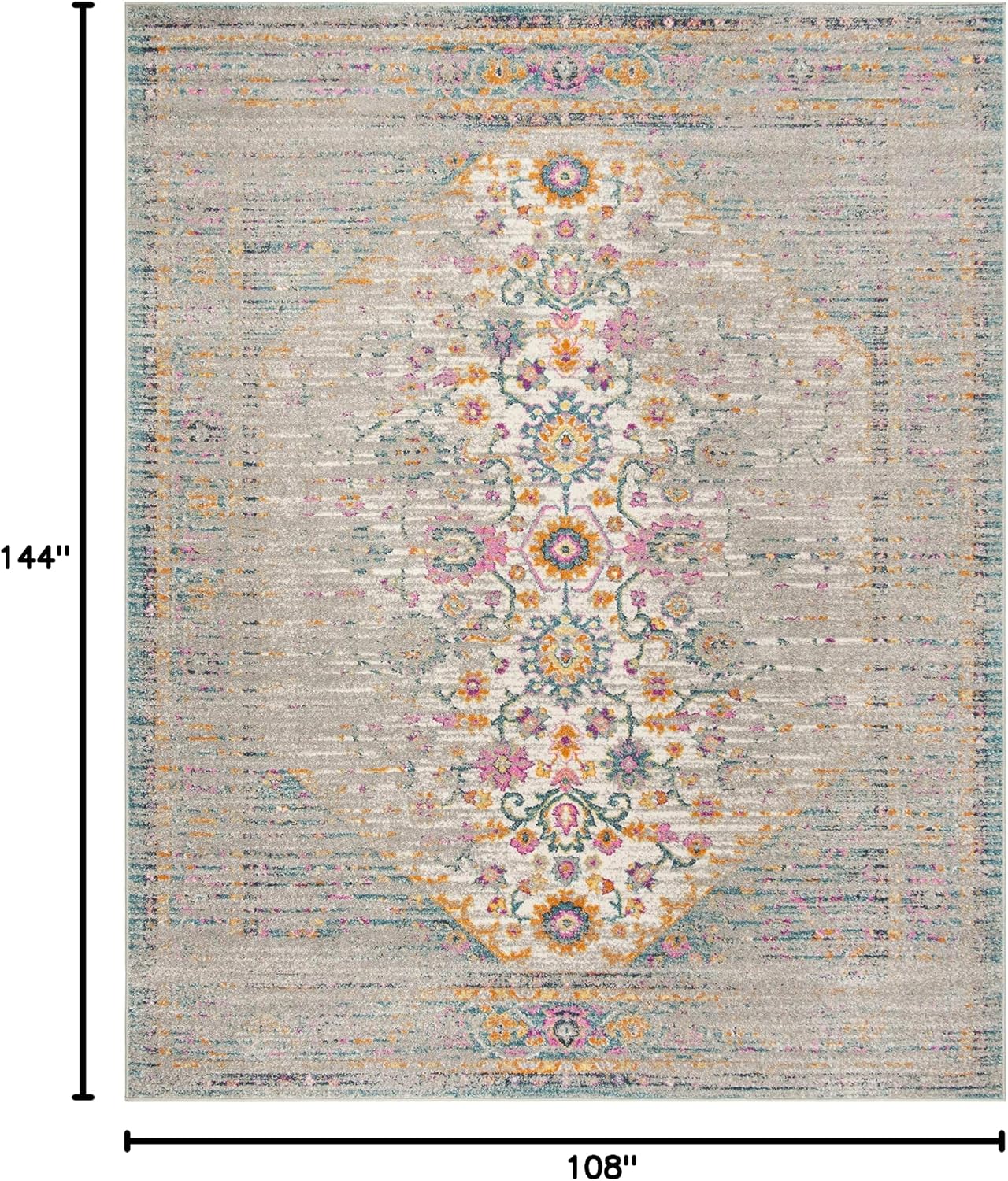 SAFAVIEH Madison Collection Area Rug - 9' x 12', Light Grey & Fuchsia, Boho Chic Distressed Design, Non-Shedding & Easy Care, Ideal for High Traffic Areas in Living Room, Bedroom (MAD122G)