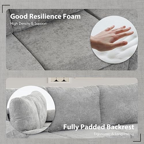 Miniatura 5 de Bezseller Sofá modular en forma de U de 107.3 pulgadas con cojín y tela de chenilla, cómodos juegos de muebles de 4 asientos con diván doble para