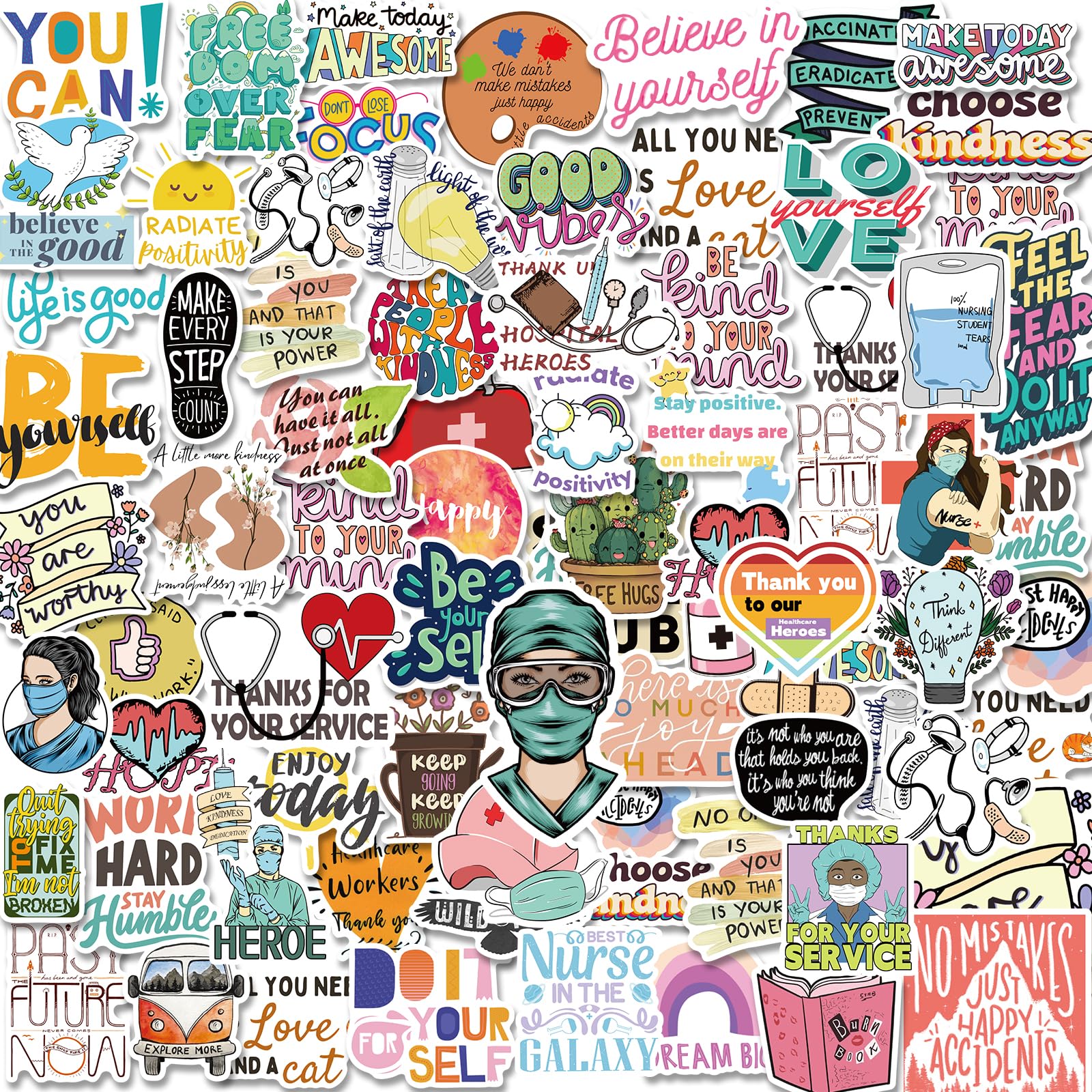 Nurse Stickers - 100PCS Positive Inspirational Waterproof Vinyl for Laptop, Bumper, Water Bottles, Computer - Nurse Accessories for Work