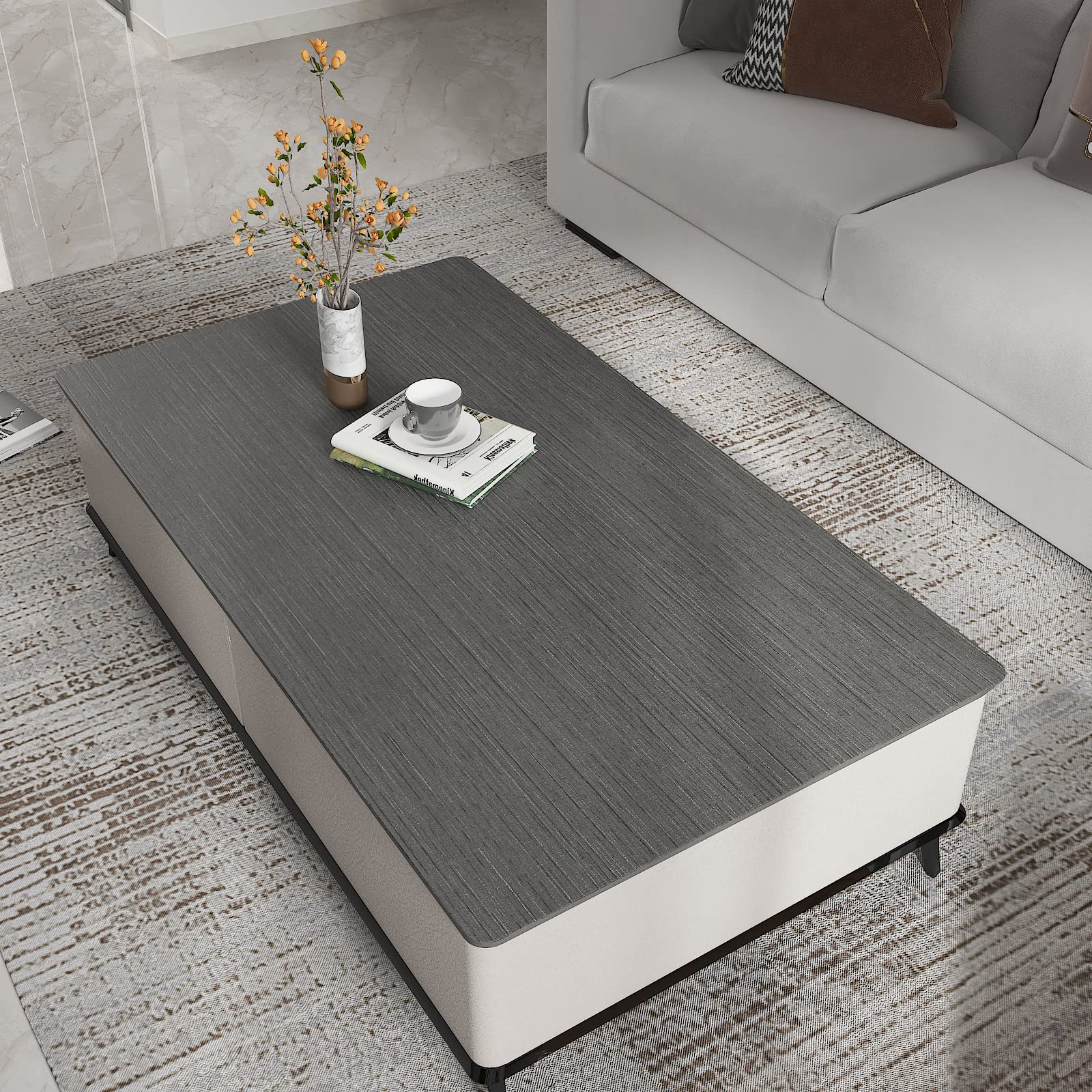 CHIHUT 30''x236'' Wide Size Dark Gray Grasscloth Peel and Stick