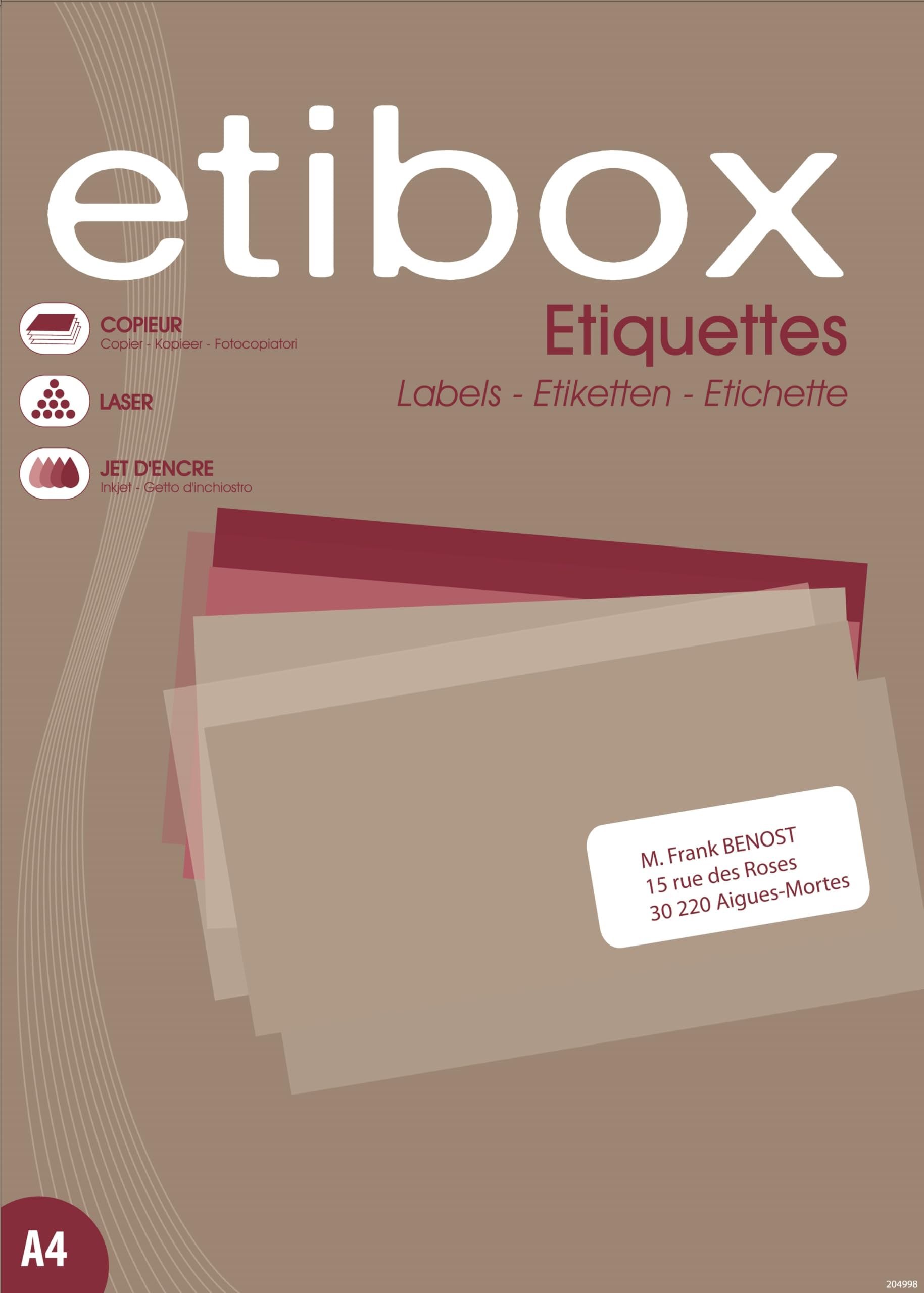ETIBOX 119770-6500 étiquettes - 38x21,2 mm - Imprimantes: Laser, Copieurs, Jet d'encre - Coins droits.