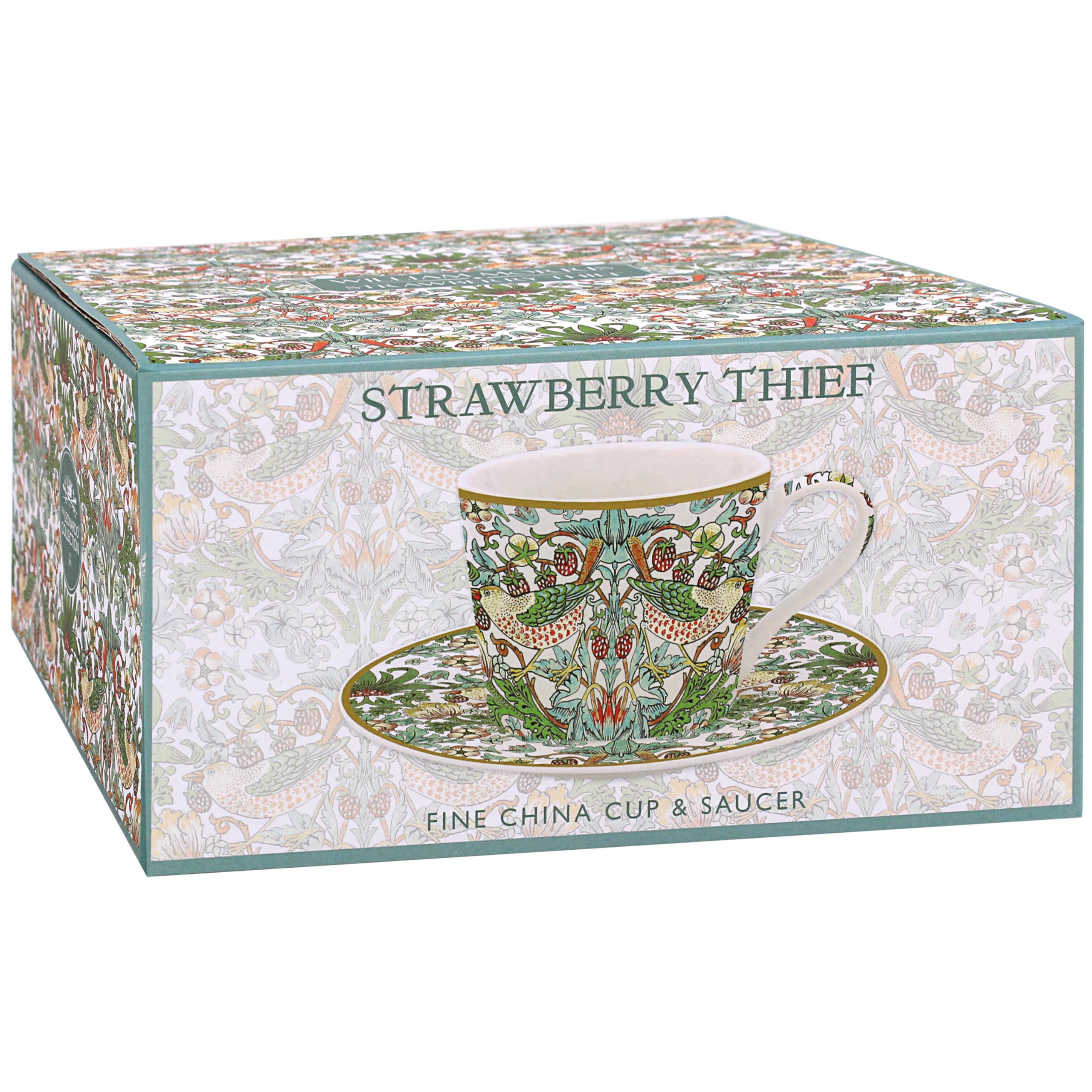 The Leonardo Collection Strawberry Thief Cup & Saucer Set | Designed by William Morris | Tea Cup Set Perfect for Home or Office | Tea Cups and Saucers or Coffee Cup and Saucer for Enjoying Hot Drinks