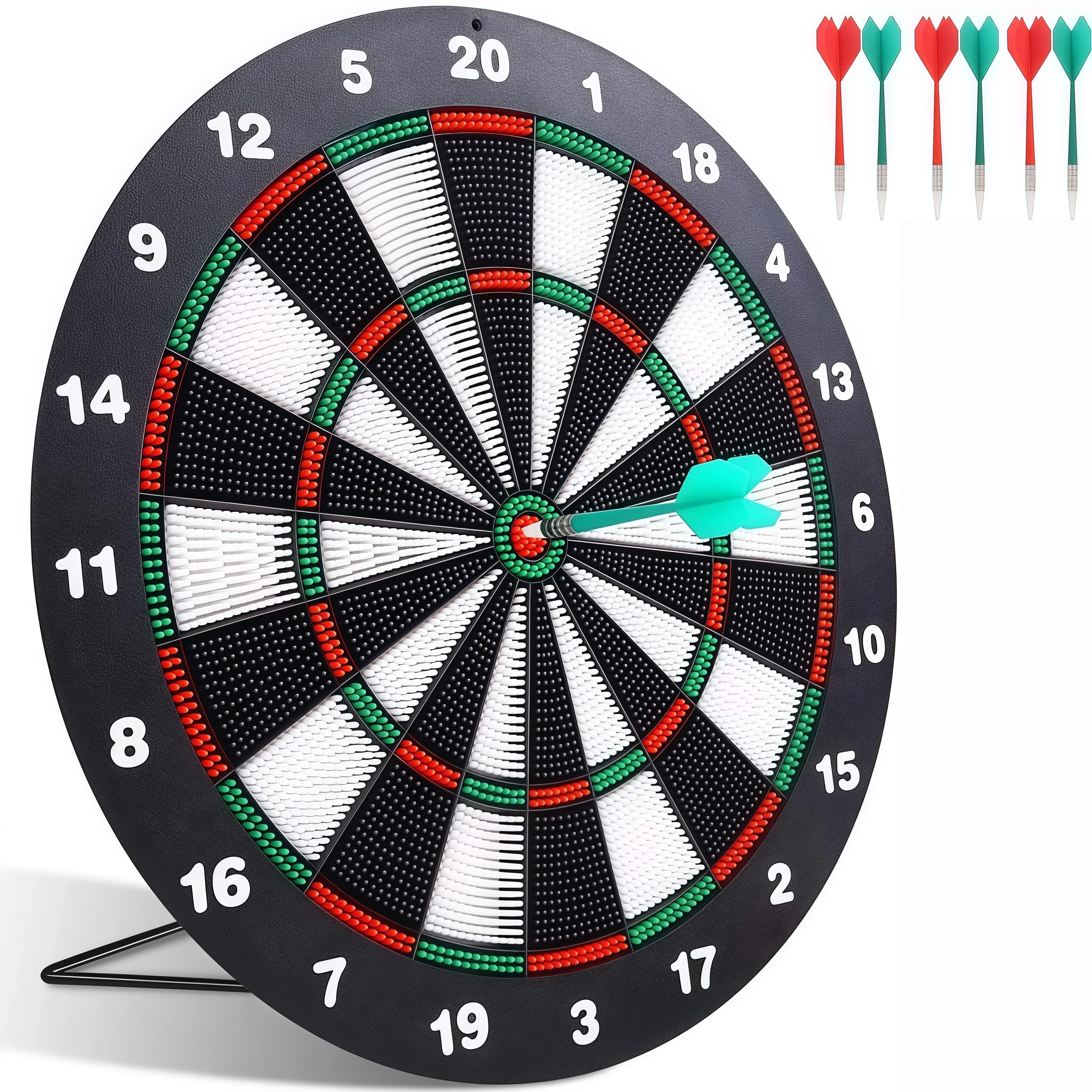 ダーツボード ソフトダーツボードセット 壁掛け式卓上兼用 静音 直径42cm ソフトチップ矢6本付き 練習投げ 壁掛けフック付き 自宅練習 パーティー 多人ゲーム 室内遊び 初心者向け(グリーン)