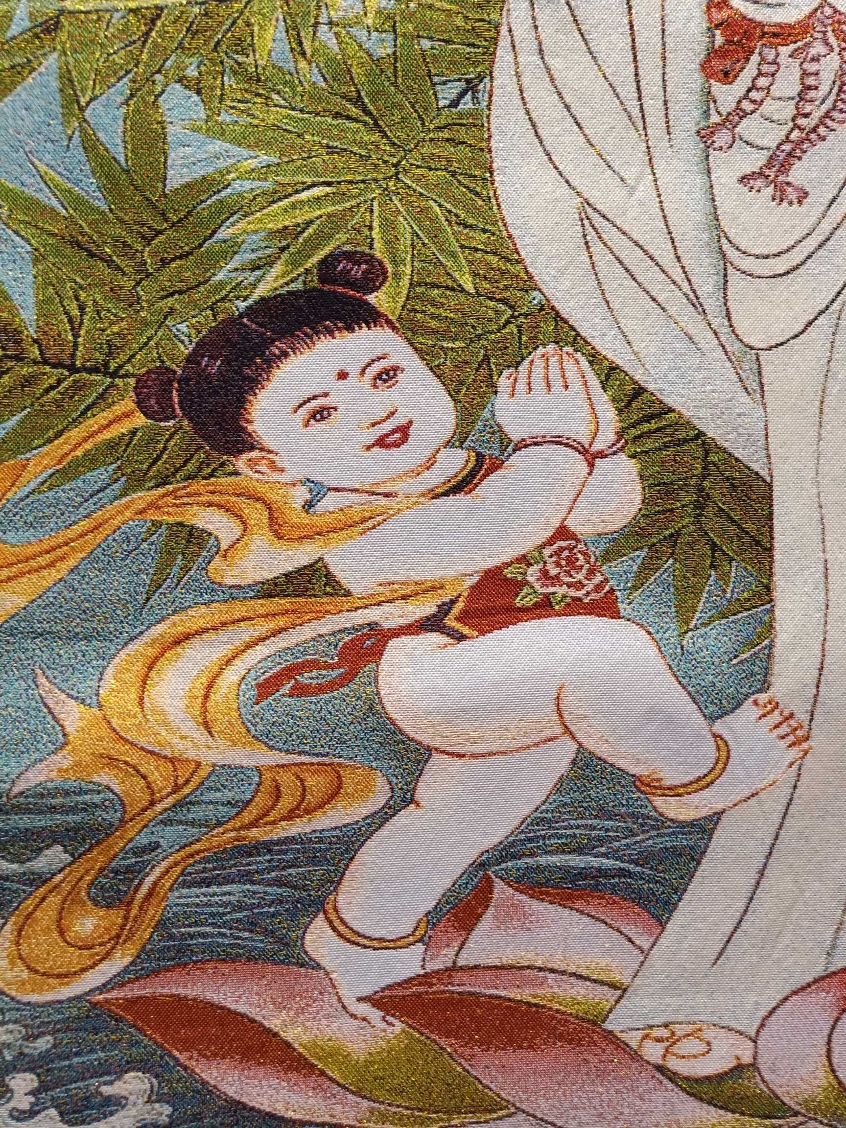Thangka jedwabny haft buddyzm tybetański wysyłanie dziecka Kwan Yin Tangka Guanyin Avalokitesvara wiszące na ścianie do wystroju domu Tapest