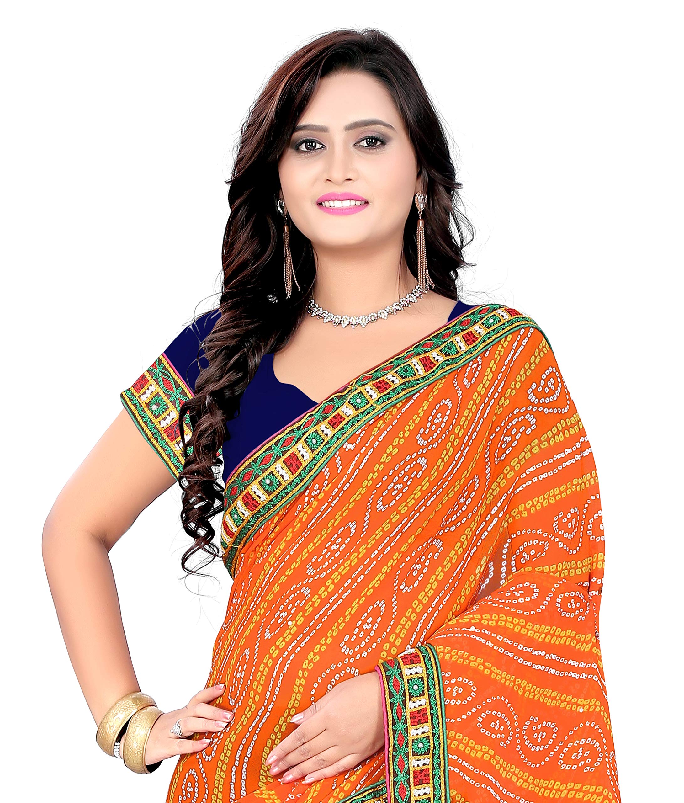 arriva fab women's Georgette saree with blouse piece (Navy blue) 3