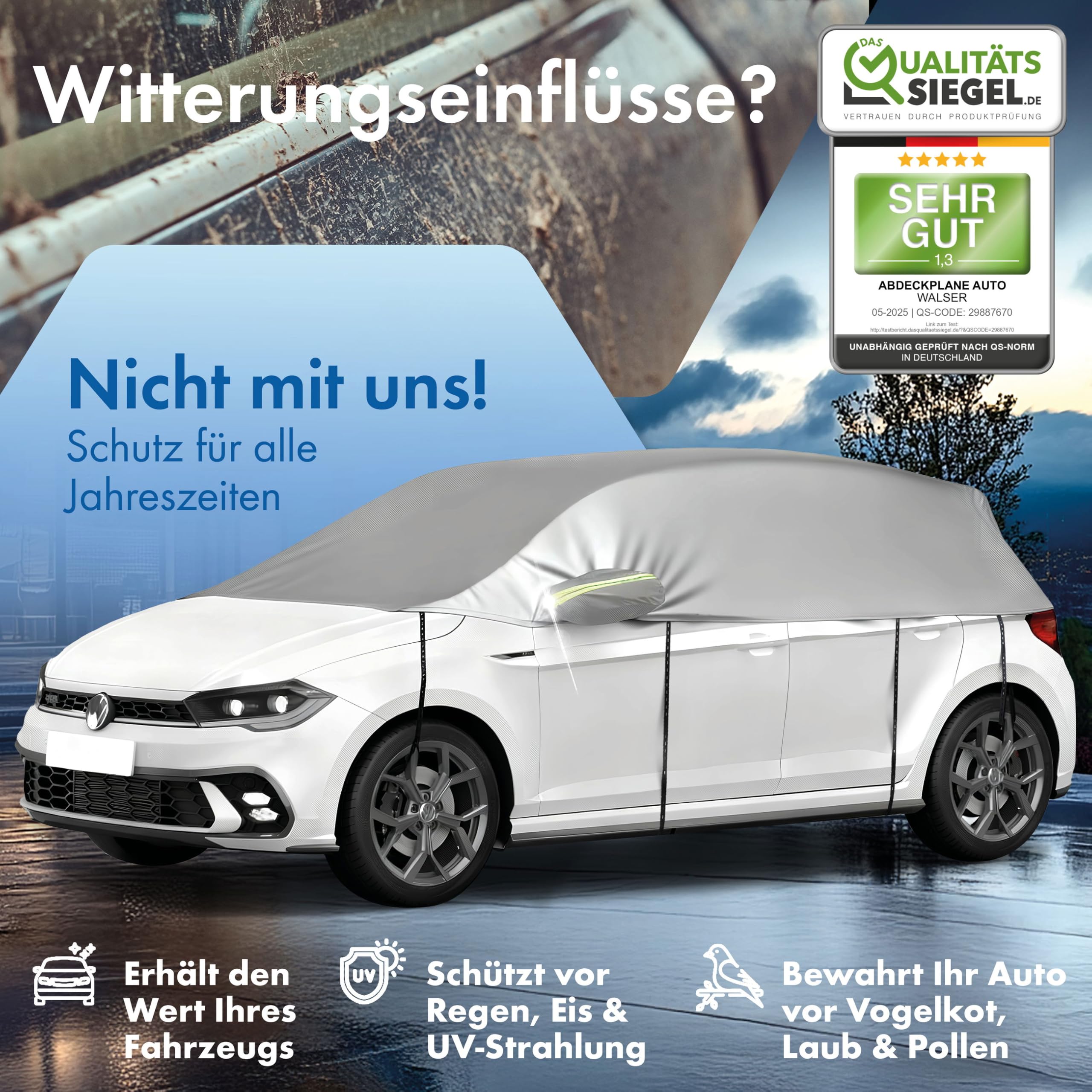 WALSER Telone per auto All Weather, 100% telone per auto resistente alle intemperie, Copertura veicolo mezzo garage Misura 2 Veicolo argento
