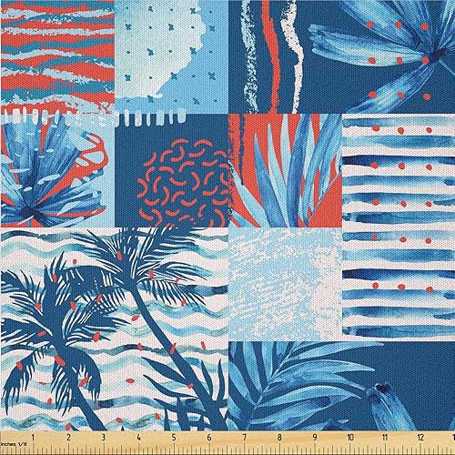 Miniatura 20 de Ambesonne The Yard, Pop Art Inspirations, Siluetas exóticas de hojas de palmera, colores ondulados, tela de microfibra para artes y manualidades,