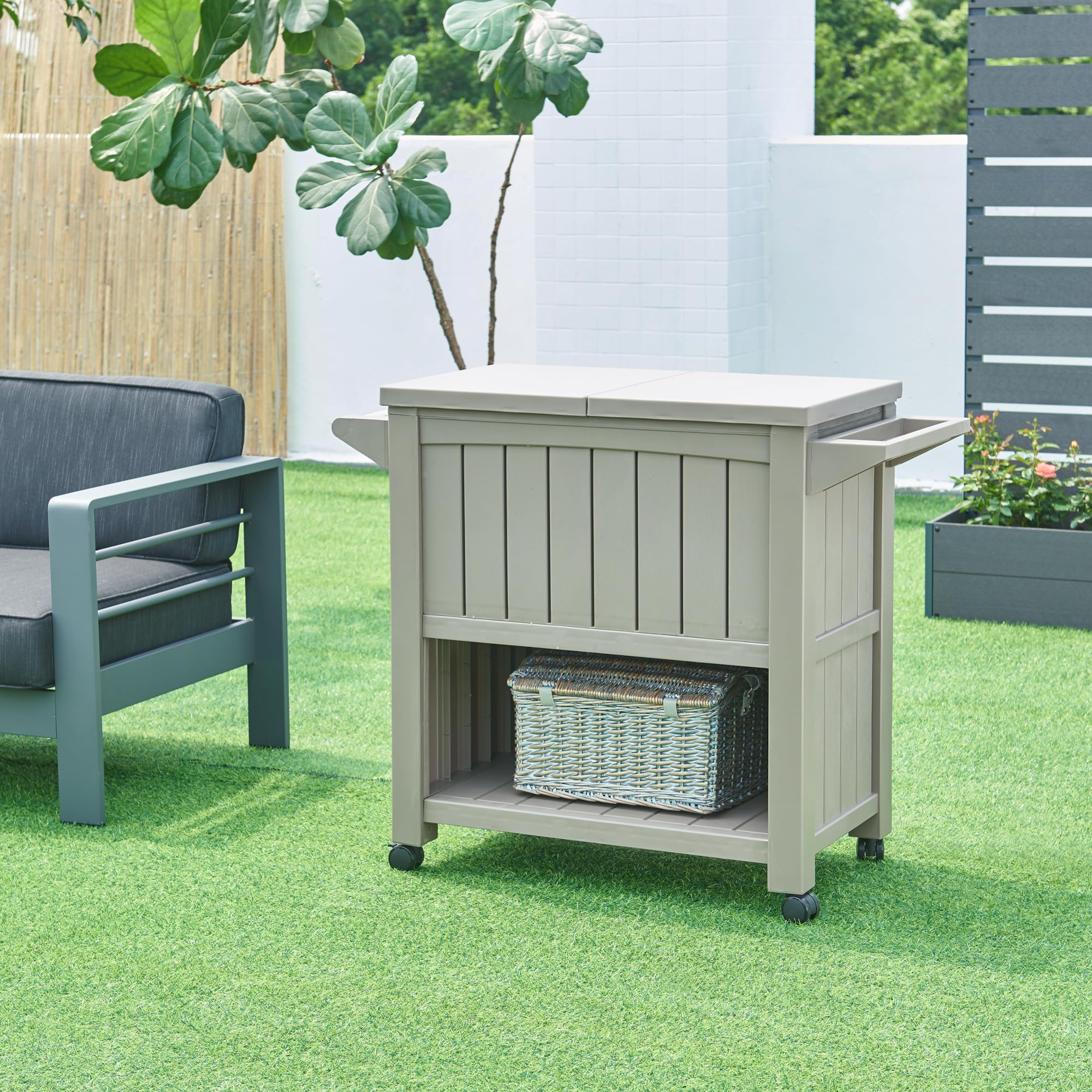 casa.pro Carrito Nevera Arsita para Bebidas Carro de Servicio Multiusos con Bolsa de Nevera Carro Auxiliar para Jardín Balcón Barbacoa PVC Plástico 102 x 47 x 87 cm - Beige