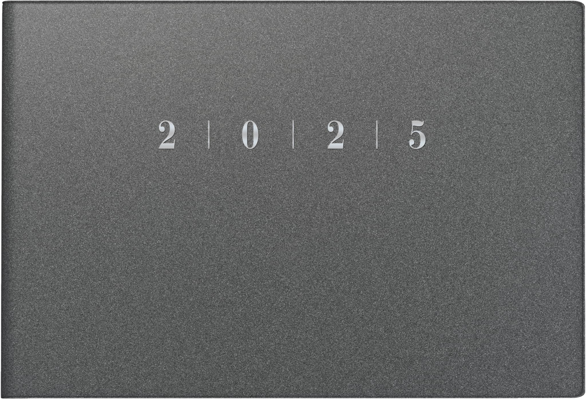 rido/idé Taschenkalender Modell Septimus (2025), 2 Seiten = 1 Woche, A6 quer, 128 Seiten, Kunststoff-Einband Reflection, grau