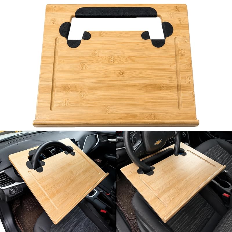 Bandeja para Volante Automotivo CARTIORA em Bambu Natural com Apoio para Laptop, Tamanho Grande 45,7 x 35,6 cm
