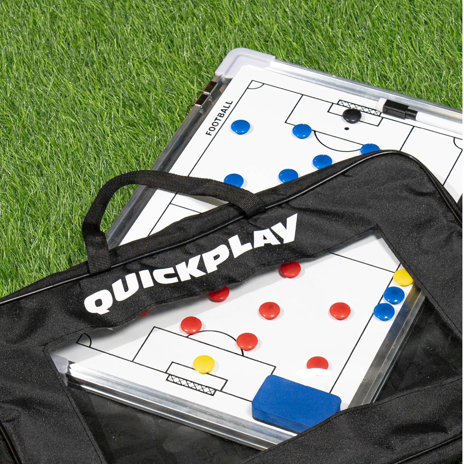 QuickPlay Soccer Coaching Magnetic Whiteboard Double Sided 12x16 in - Magnetic Soccer Tactics Board with Full and Half Field Layout, Dry Erase Coach Board with Magnets