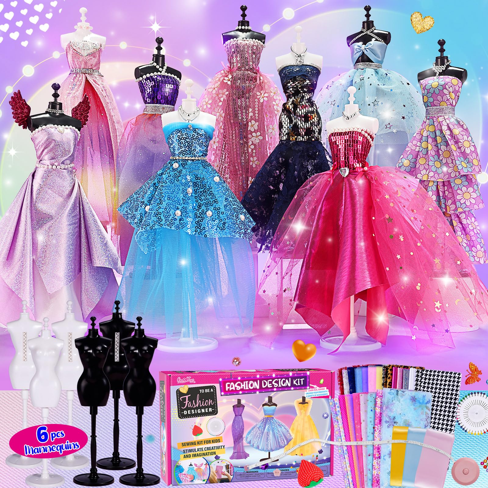 800+ Pieces - Fashion Design Kit for Girls- Creativity DIY Arts & Crafts Kit Learning Toys with 6 Mannequins Sewing Accessories- Teen Girls Kids Birthday Gift Age 6 7 8 9 10 11 12