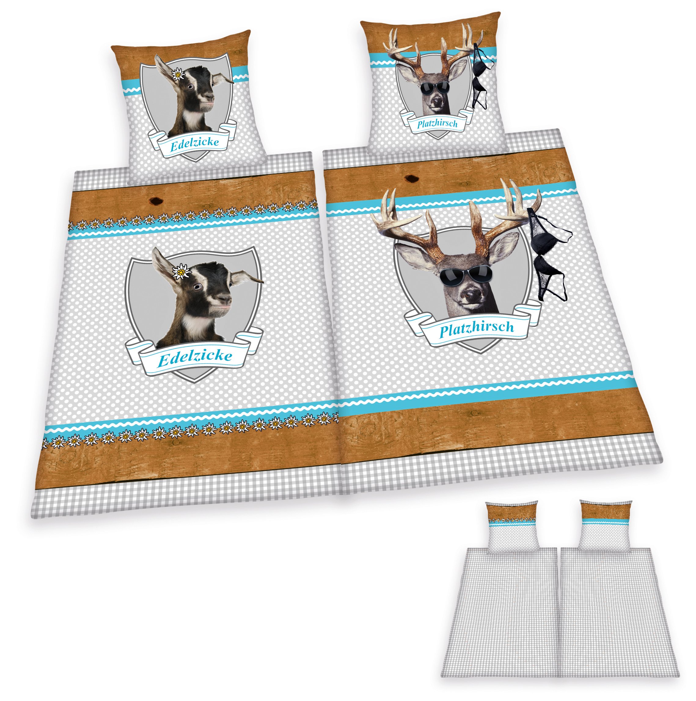 Herding Platzhirsch & Edelzicke Partner Bettwäsche 80x80cm 135x200cm, 100% Baumwolle mit Reißverschluss