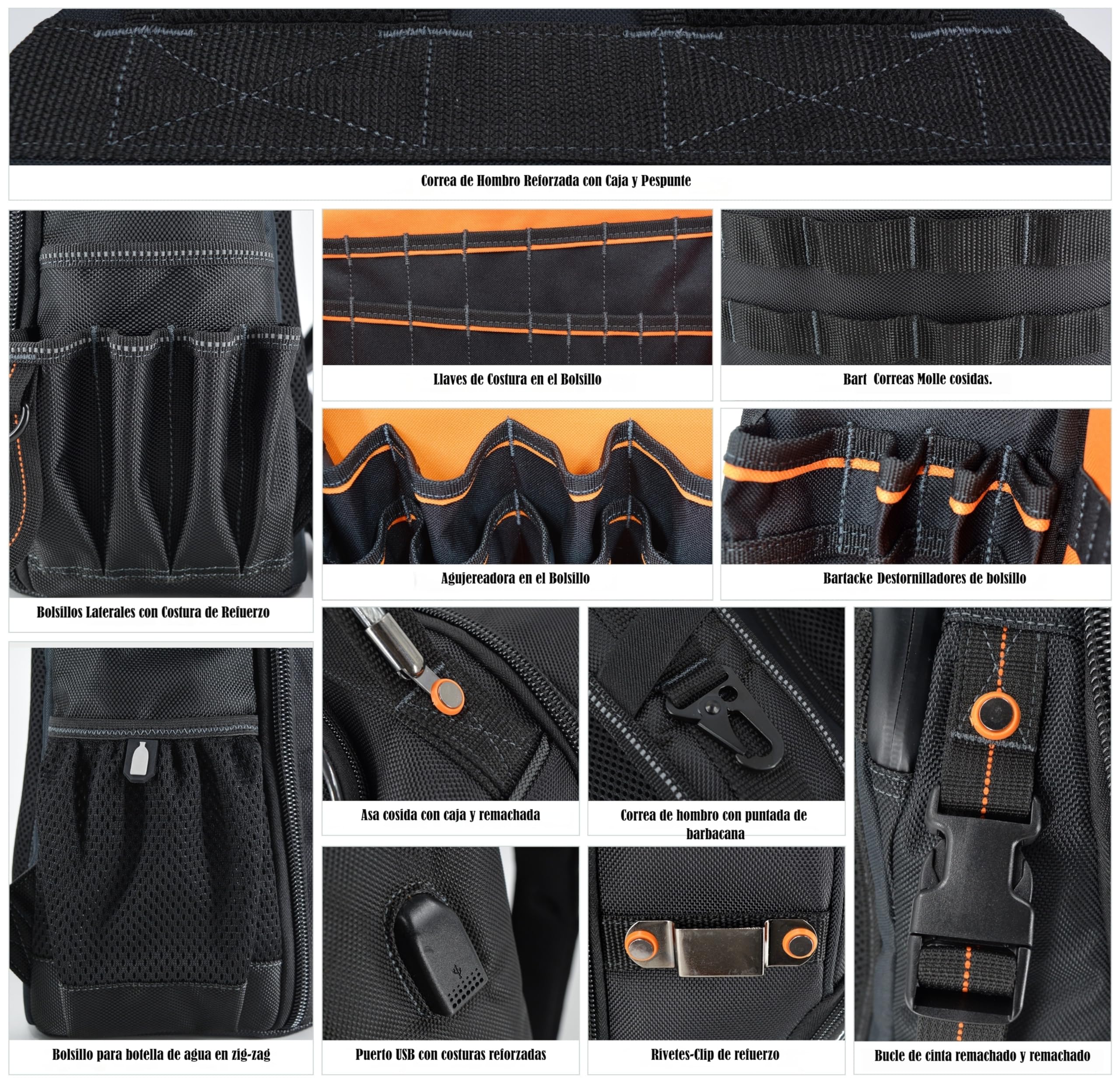 Bolsa de herramientas de 66 bolsillos, mochila resistente para electricistas, construcción, hombres