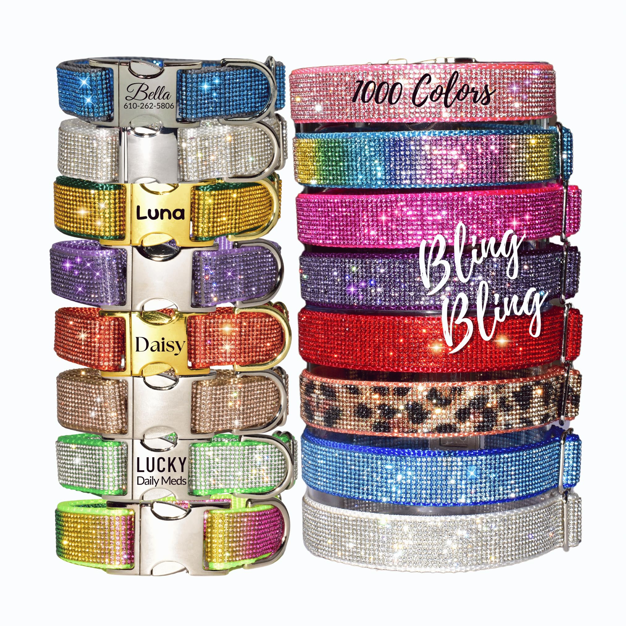 Handmade Crystal Bling Rhinestone Dog Collar, Options for Engraving, Crystals, Hardware and Leashes, Personalized Dog Collars for Small Medium Large