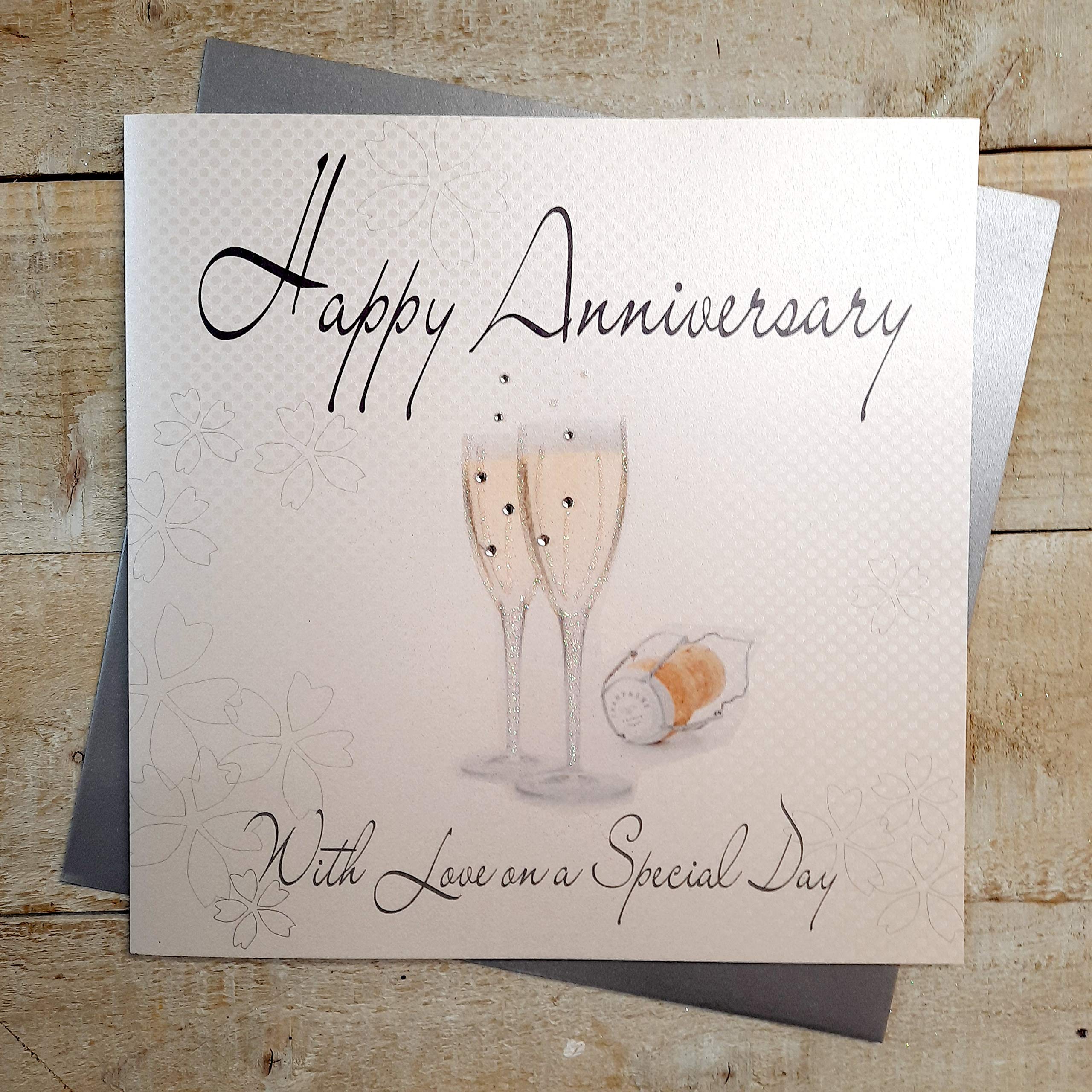 WHITE COTTON CARDS Code XLWB21 Happy Anniversary, Handmade Large Anniversary Card Champagne Glasses
