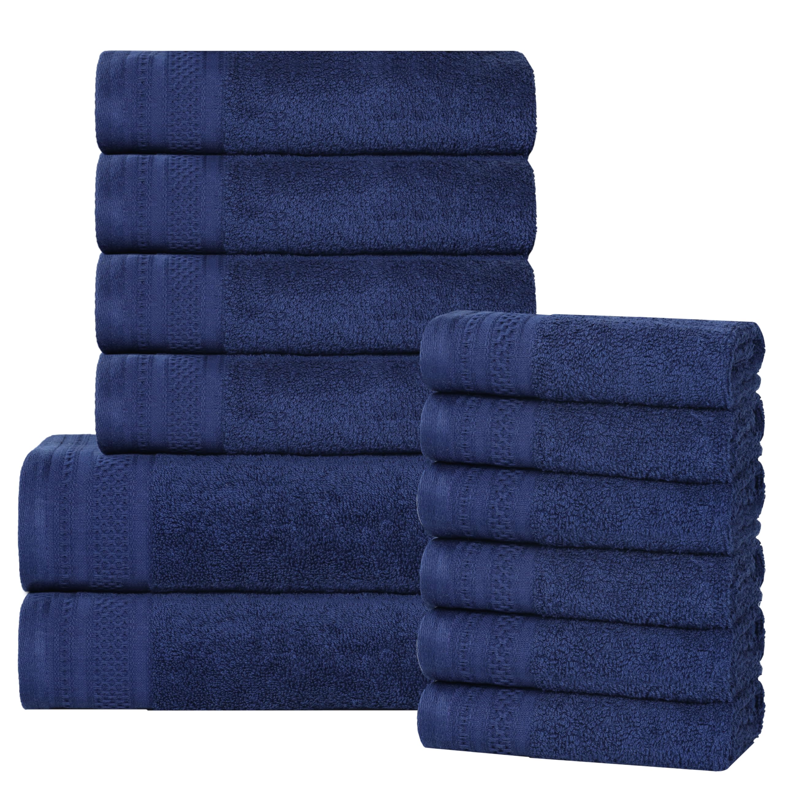 Superior Honeycomb 100% Cotton 500 GSM 12 Piece Bath Towel Set, 6 Washcloths, 4 Hand, 2 Bath Towels, Ideal for Bathroom, Kitchen or Beach, Quick Dry,