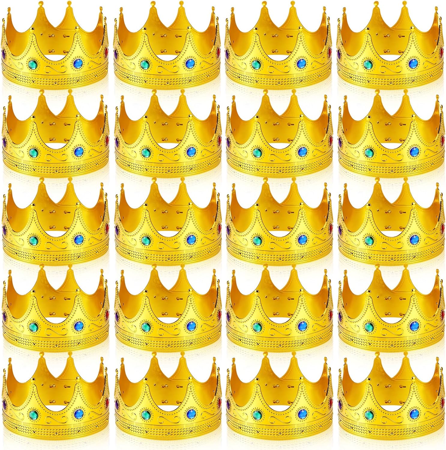 Hanaive King Crowns for Adults Kids Gold Royal Plastic Crown Jeweled for King Queen Prince Princess Costume Cosplay Party