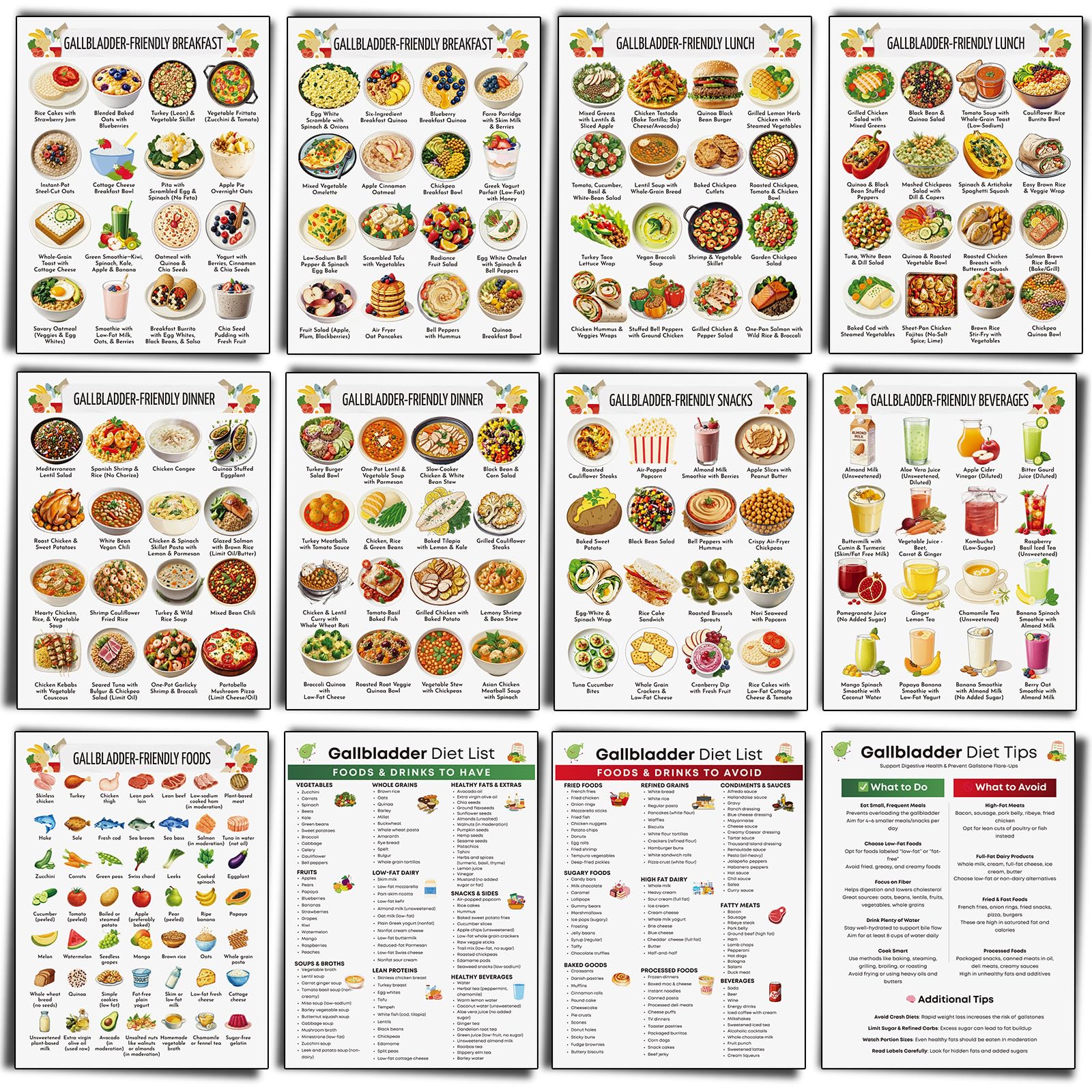 Sinload 12 Pcs Gallbladder Diet Chart No Gallbladder Food List Posters
