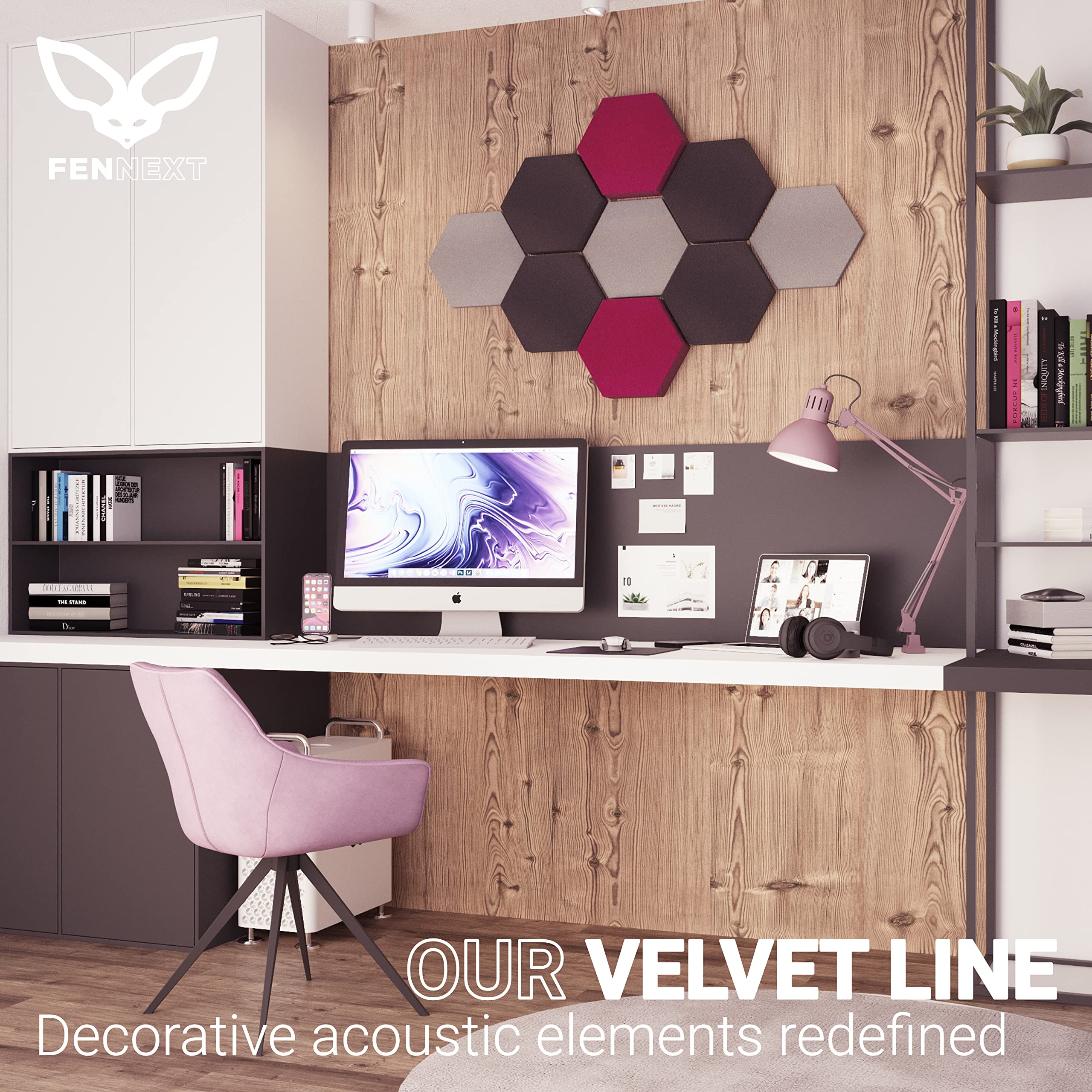 Velvet Pannelli Fonoassorbenti Design – Ottimizzazione del suono e anti-riverbero per gaming, YouTube Studio, ufficio, 9x Pannelli decorativi 3D per parete RUBY LIGHT
